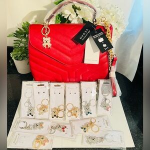 Quilted 2 in 1 Chevron Satchel/Crossbody Bag & 12 Bag Charms NWT